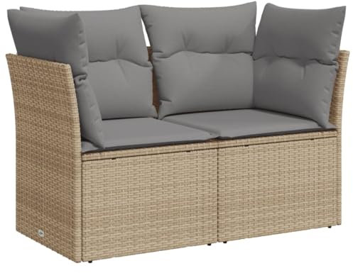 vidaXL Gartensofa mit Kissen 2-Sitzer, Sofa mit Staufach unter Sitzfläche, Terrassensofa mit abnehmbarem waschbarem Bezug, Gartenmöbel Terrassenmöbel, Beige Poly Rattan