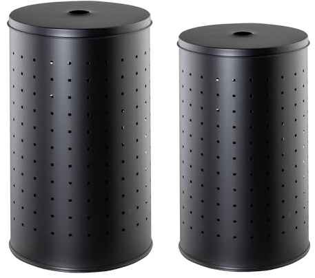 Wäschesammler-Set 2-teilig - Schwarz - Edelstahl - 37 Liter - 54 Liter