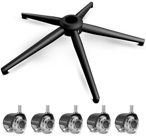 Sytopia Pied de chaise de bureau avec roulettes - Base en métal universelle de 60 cm - Pour chaise pivotante et chaise de jeu - Charge maximale : 1180 kg - Kit complet