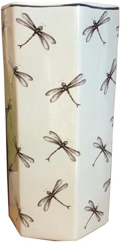 M S L Hexagonal Black Dragonflies Ceramic Umbrella Stand/Walking Stick Stand/Large Vase