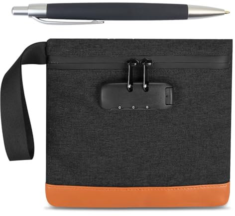 Money Bag with Combination Lock, 7.9 * 7.4 in Security Proof Bag with Lock for Cash, Safe Storage Pouch for Cash, Travel, Bank Deposits, Credit Passports Phone Notary (Black)