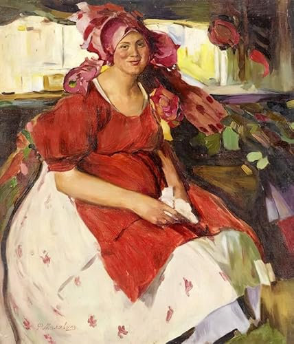 ZHAOSHAN klassischer Leinwand drucken Ölgemälde Wandbilder Frau in roter Schürze Filipp Andreevich Malyavin Abstraktes Foto Bild für Wanddekoration 60x90cm
