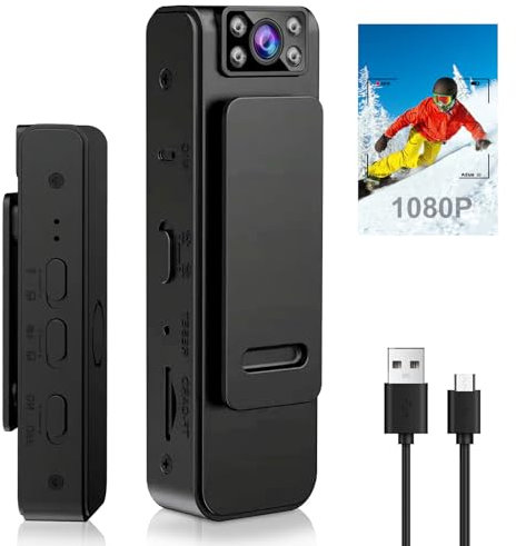 Pequeña cámara con grabación y vídeo, mini cámara, cámara pequeña, cámara corporal, mini cámara de vigilancia, 1080p HD Bodycam cámara oculta, grabación de vídeo, función de audio
