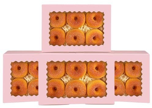 Gcardist 15Pcs Pink Cookie Box with Window 22.9x15.2x6.4cm Pastry Macaron Bakery Box For Packaging (9x6x2.5 inch)