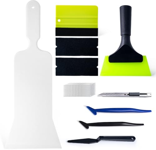 FOSHIO Rakel Set Folierungs Werkzeug Set, Auto Vinyl Werkzeug Kit, mit Bulldozer Rakel, Filzrakel, Scheibenabzieher Auto, Cuttermesser und 10PCS Klingen, für Car Wrapping Folie, Fensterfolien,Tapeten