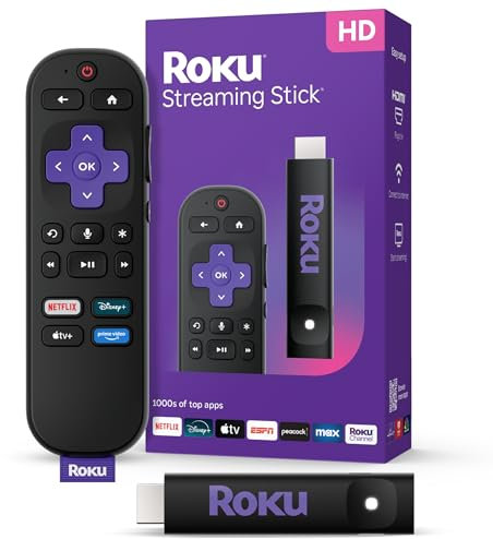 Roku Streaming Stick HD 2025 — HD Streaming Device for TV with Roku Voice Remote, Free & Live TV