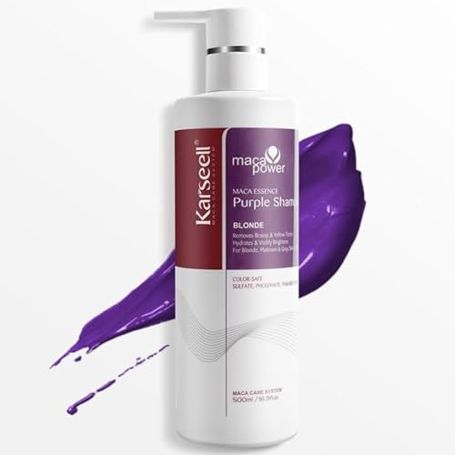 Karseell MACA CARE SYSTEM Champú Violeta Matizador Profesional Cabello Rubio Platino Gris Decolorado Teñido Neutraliza Reflejos Amarillos Hidratación Reparación Suavidad Brillo Nutrición Antifrizz