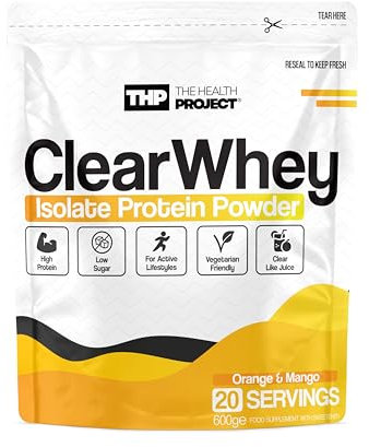 The Health Project Clear Whey Isolate Protein Powder - Refreshing, Low Calorie Whey Protein Isolate, 600g, Lactose-Friendly, 20 Servings (600g, Orange & Mango)