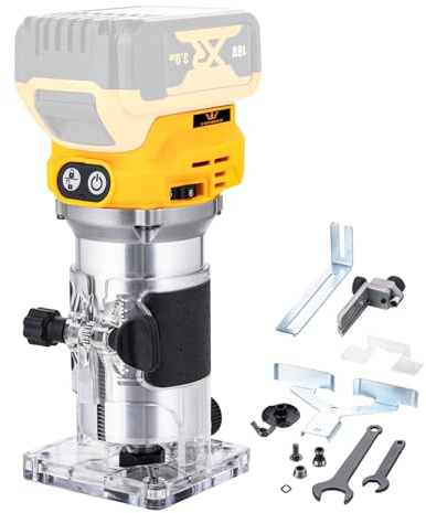 TOPWAY Bürstenloser, kabelloser Hand-Holztrimmer-Fräser 18 V – Kompatibel mit DeWa.. DCB184-Akku, variable Geschwindigkeit, 3 Spannzangen (1/4, 6 mm, 8 mm), Trimmer-Basis, kein Akku 102775 | Kompatibel mit DeWa.. DCB184 Akku, variable Geschwindigkeit, 3 Spannzangen (0,6 cm, 6 mm, 8 mm), Trimmerbasis, Modell 102775
