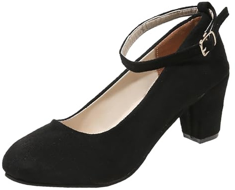 Size 4.5 Womens Block Mid Heels Ankle Strap Court Shoes Ladies Mary Jane Comfort Work Pumps Formal Smart Office Heeled Slip On Heel Sandals #3_Black