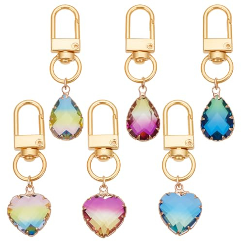 NBEADS 6 colgante de 9 estilos de Lágrima con Forma de Corazón, Llavero de piedra de cristal DIY K6 para Bolso Cartera Y Mochila Playera