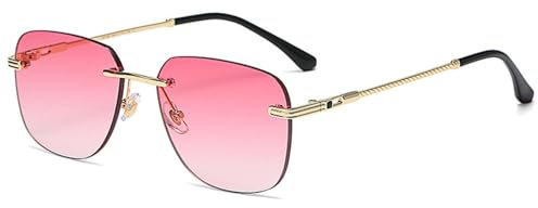 ZCCZJS Square Rimless Sunglasses Women Men Red Mirror Yellow Lens Metal Frame Fashion Vintage Frameless Sun Glasses Ladies