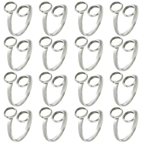 Beebeecraft 1 Box 16 verstellbare Blankoringe 304 Edelstahl Ringfassungen Cabochon Basiseinstellungen Für Die Schmuckherstellung DIY Zubehör