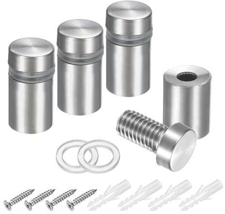 sourcing map 4Pcs Sign Standoff Screws, 15/32 x 25/32 Stainless Steel Wall Standoff Mount Hardware Advertising Glass Nail for Glass Acrylic Panel Picture Frame, Silver Tone