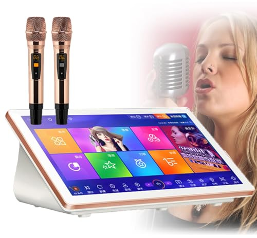 Karaoke-Maschine mit Touchscreen, 2 drahtlose Mikrofone, Desktop-System für Home Party & Bar, Cloud Song Updates & Lyrics Display