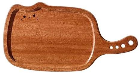 MiOYOOW 2 in 1 Vassoio da Portata in Legno, 31 x 15.8 cm Vassoio e Tagliere con Manico e Fori per Appendere, Piatto da Portata per Sottobicchieri, Torte, Snack, Decorazioni per la Casa