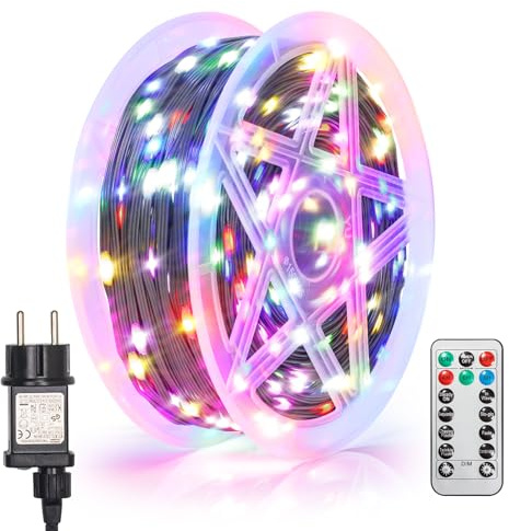 LED Lichterkette Außen 60M 600 LED Mehrfarbig, Timer & Fernbedienung | 8 Lichtmodi, 4 Helligkeitsstufen und 3 Timerfunktionen – ideal für Weihnachten, Hochzeiten, Partys, Garten & Balkon