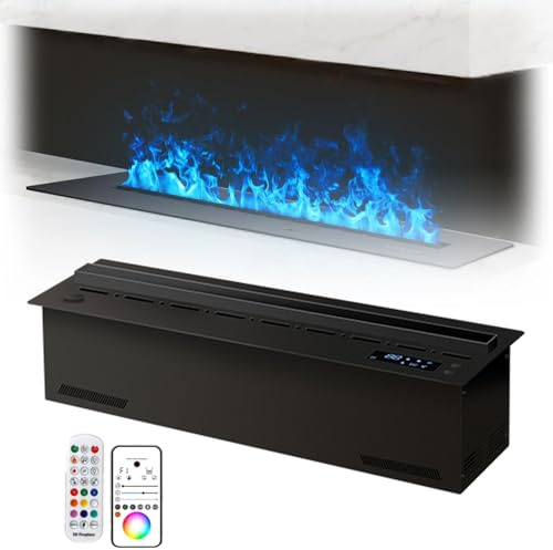 TDSYOCG Chimenea de Vapor de Agua con tecnología de atomización 3D, Llama Multicolor Regulable, Estructura de Acero Inoxidable Cepillado, Control táctil y Remoto, Ideal para salón y Interior