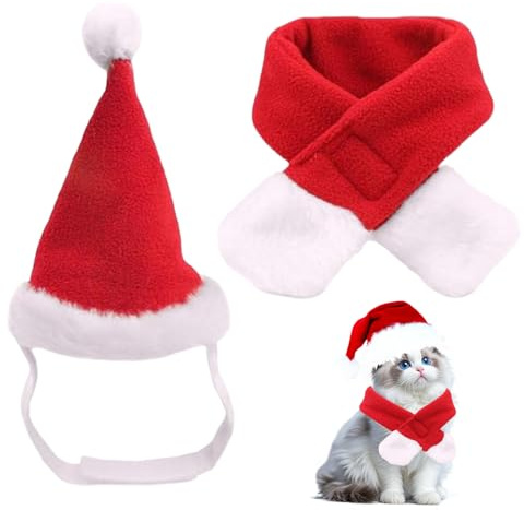 2 Stück Katzen Hunde Weihnachtskostüm,Haustier Weihnachtsverkleidung,Multifunktional Weihnachtsschal Mit Mütze,Entzückende Weihnachtsoutfits Für Katzen Und Hunde,Weihnachtsoutfits Für Kleine Haustiere
