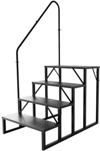 Cavabien RV Treppen mit Handlauf, Wohnwagen Treppe mit 300 kg Tragfähigkeit, Treppchen mit rutschfestem Panel, mobiler Treppe für Reisemobile (4 Stufen)