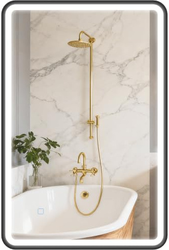 HOMCOM Badspiegel mit Beleuchtung Dimmbar LED Spiegel 90x60 cm Schwarz | 3 Lichtfarben, Hintergrundbeleuchtung, Badezimmerspiegel, Touchschalter, Memory-Funktion, Beschlagfrei