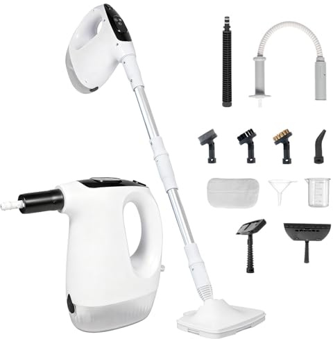 Limpiador a Vapor, Calentamiento Rápido de 10 Segundos, 1200 W, Cabezal de Mano Desmontable, Limpieza de Pisos, Adecuado para Azulejos, Lechada, Alfombras y Muebles, Blanco