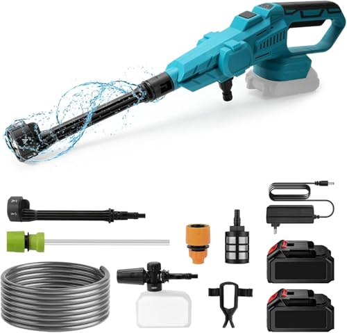Ankishi Idropulitrice Senza Fili con 2 x 3000 mAh, Max 120 Bar Idropulitrice Portatile Senza Spazzole, Pistola Alta Pressione con Ugello Schiumatore Multifunzione 6 in 1