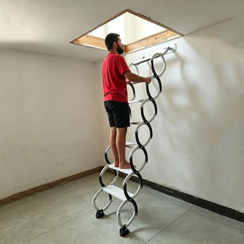Scala pieghevole a parete, sistema di discesa telescopico per soffitta, scala retrattile pieghevole per soffitta, garage, tetto, cantina, portata 300 kg(8 steps 205CM/80.7IN)