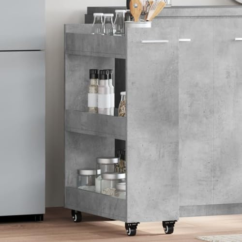 LoogCape Rullcontainer-skänk med hjul betonggrå 60 x 22 x 79 cm trämaterial, 2 fack förvaringsutrymme för kontor, hall, källare, garage