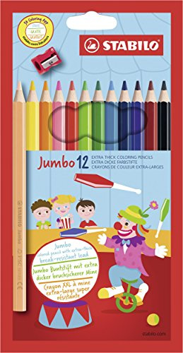 Dicker Buntstift - STABILO Jumbo - 12er Pack - mit 12 verschiedenen Farben - inklusive Spitzer