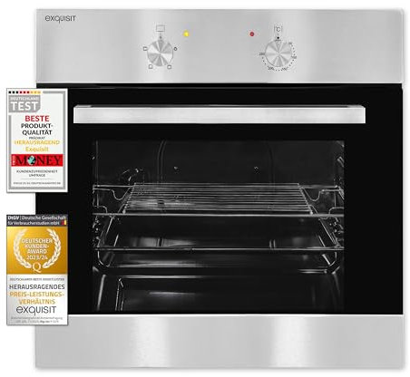 Exquisit Einbaubackofen, Backofen Einbaugerät Silber, 62 L Garraum, Einfache Bedienung, Backofen klein, EBE 555-1.1