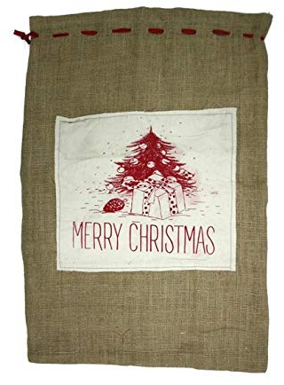 BAKAJI Sacchetto Juta con Inserto Canvas 4 Decorazioni 88CM Decorazioni Natalizie Addobbi per Natale Sacco con Chiusura Christmas