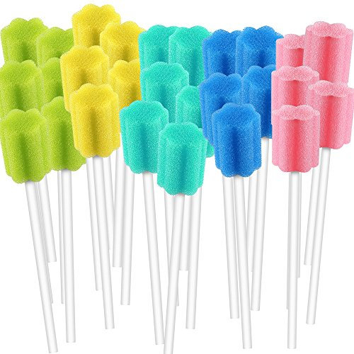 ZIZNBA 250 Count Unflavored Disposable Oral Hygiene Product Sponge Swabs for Oral Cavity Cleaning - 5 Colors