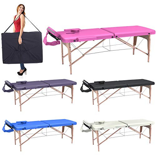 LETTINO MASSAGGIO PROFESSIONALE 2 ZONE - LETTINO MASSAGGI,LETTINO ESTETISTA FISIOTERAPIA,TATTOO, IN LEGNO PORTATILE RICHIUDIBILE (ROSA)