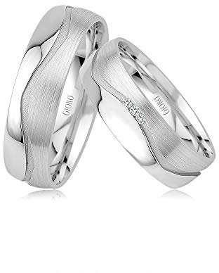 GIORO Sila Eheringe Trauringe Hochzeitsringe massiv Weißgold *handgefasste Brillanten* Paarpreis Echtes Gold (8 Karat (333) Weißgold)