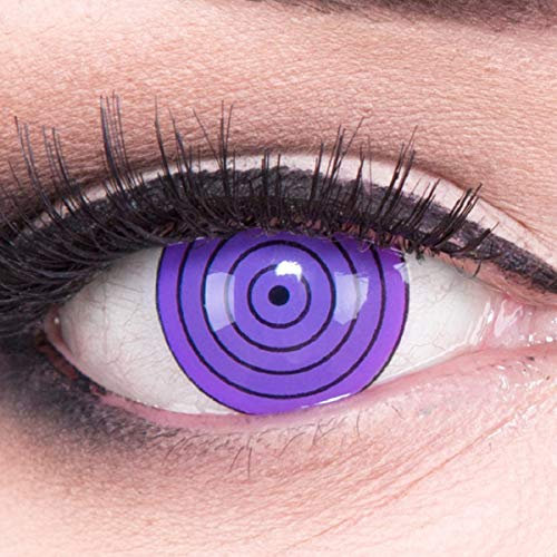 Meralens Lenti a Contatto Colorate Sharingan viola, rinnegan - con porta lenti a contatto - ideali per Manga Anime Cosplay Halloween – Durata 1 Anno 1 Coppia (2 pezzi) senza correzione