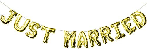Oblique Unique® Just Married Folien Luftballon Girlande Banner in Gold für Hochzeit Hochzeitsfeier Hochzeitsdeko Feier Deko Dekoration
