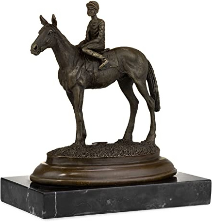 Moritz Bronzefigur Ross und Reiter 20 cm Pferd Jockey Skulptur Statue Antik | Massiver Bronzeguss auf Marmorsockel, handpatiniert, detailreiche Pferdekunst, edler Blickfang, Geschenk für Pferdefreunde