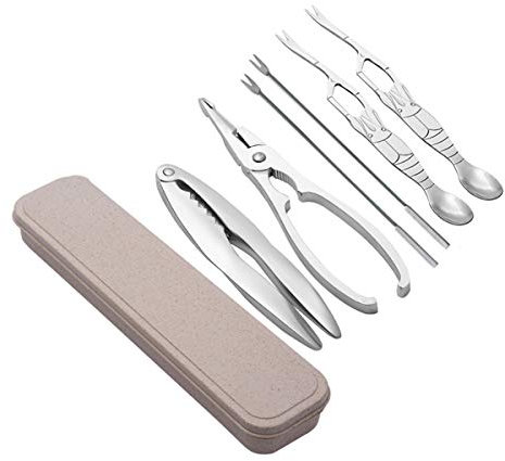 6 Stück Meeresfrüchte-Werkzeuge Edelstahl Meeresfrüchte-Werkzeug-Sets, mit Aufbewahrungsbox, 2 Stück Hummer-Cracker und 4 Stück Edelstahl Meeresfrüchte Gabeln