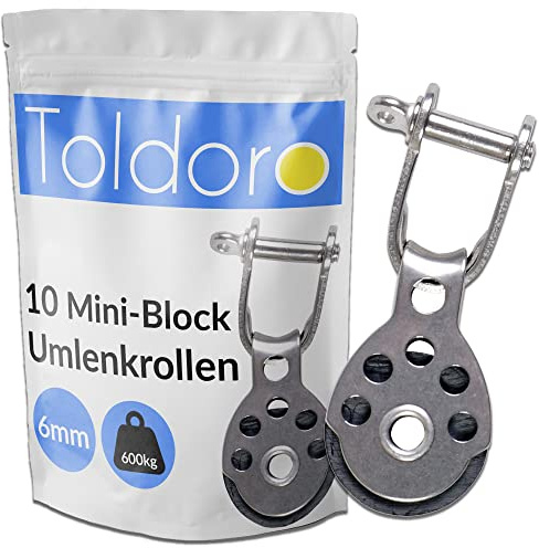 Toldoro Umlenkrolle Einzelblock mit Gleitlager und Bügel für 6mm Tauwerk, Mini Block Rolle, Block Rolle