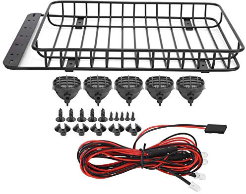 VGEBY Galerie de Toit en métal, Porte-Bagages de Toit RC avec pièces de Jeu de lumière LED adaptées pour Voiture RC Traxxas TRX-4 / Axial SCX10 90046