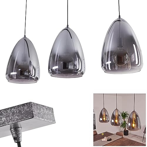 Pendelleuchte Francisco, verstellbare Deckenlampe aus Metall Altsilber, 3-flammige Hängelampe mit Chromglas-Schirme, 3 x E27,ohne Leuchtmittel
