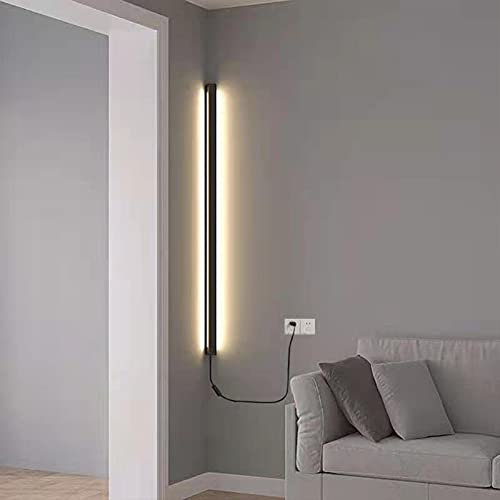 VOMI LED Eck Wandleuchte mit Stecker Innen Moderne Minimalistische Aluminium Wandlampen mit 1.2m Netzkabel und Schalter Zuhause Dekoration Langem Wandleuchter Schwarz 3000K für Flur Treppe,100cm 20w