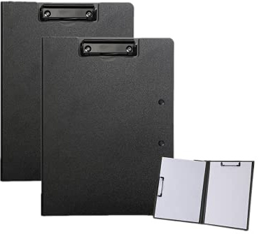 Lot de 2 porte-blocs pliables, 22,9 x 31,8 cm, étanches, format A4 ou A3, porte-bloc avec deux clips métalliques, support horizontal et vertical (noir)