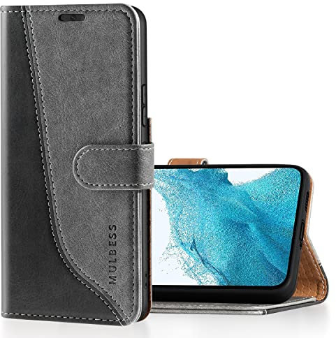 Mulbess Flip-fodral för Samsung Galaxy S22 - Läder Skal med Korthållare, Plånbok och Stativ - Fashionabla Grå