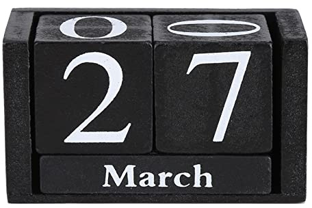 Joyzan Holzblock Kalender, Holz Tageskalender Vintage Zeitkonzept Monat Datum Würfel Holzkalender Desktop Rustikales Ewiger Block Anzeige Home Office Schule Dekoration Büro Schreibtisch Zubehör