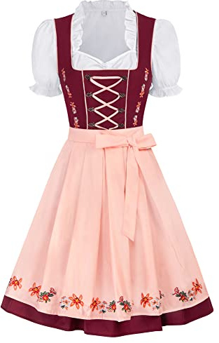 JASAMBAC Vestido tirolés para Mujer, 3 Piezas, Oktoberfest, Traje tirolés, Vestido tirolés, Carnaval, Oktoberfest, Fiesta