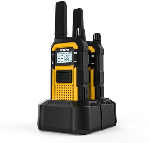 Retevis RB648 Walkie Talkie, Radio Bidirezionale Impermeabile IP67,walkie talkie professionali Anticaduta, Antipolvere, Tripla Prova Avanzata,Adatto per edifici Industriali (2 Pezzi, Giallo)
