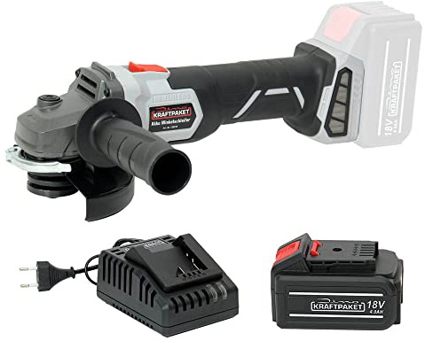 Dino KRAFTPAKET 18V-115 Bürstenloser Akku Winkelschleifer mit Akku und Ladegerät (2Ah),1170W peak (Ø 115mm, Schnitttiefe: 28mm), leicht, kompakt, Softstart, Wiederanlaufschutz, Motor bürstenlos