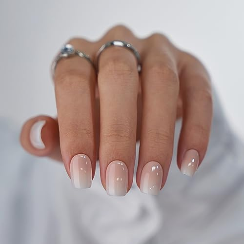 BTArtbox Press On Nails, Vanilla Cream, Short Square, Pink Ombre, 32Ct | Hält über 2 Wochen, Nägel Zum Aufkleben in Salonqualität, In 10 Mins Erledigt, Schnelle Entfernung, 16 Größen, Nagel Tips Set